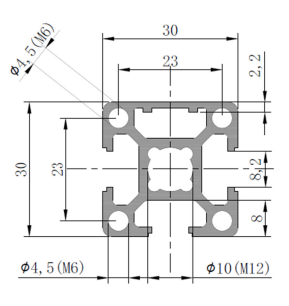 Strut Profile PG30 30x30 3 slots (SW)-diagram